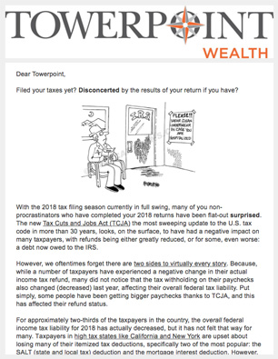March 29 2019 Sacramento Investment Bi Weekly Taxes 2019 Newsletter Towerpoint Wealth