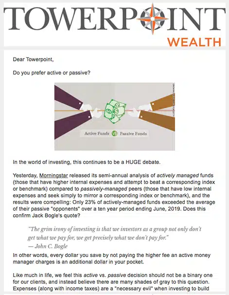 Passive is Becoming MASSIVE Towerpoint Wealth Sacramento financial Advisor 9 16 2019