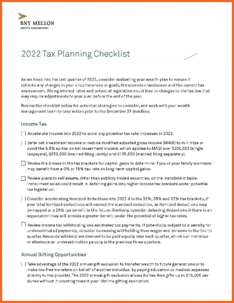 2022 Tax Planning Checklist