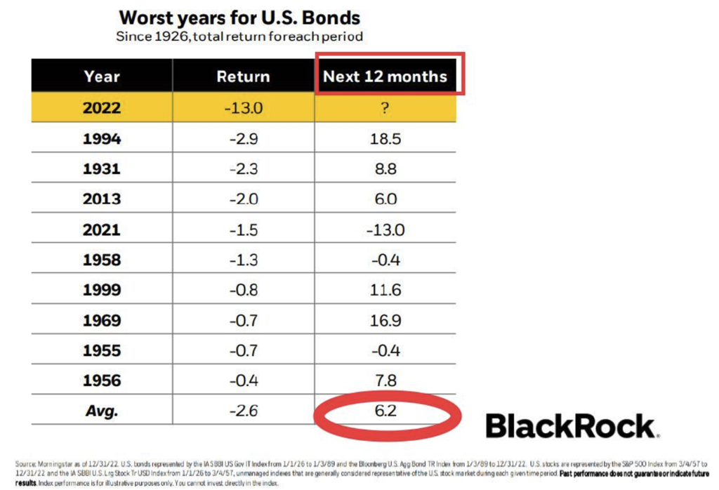 Black Rock illustrates the 10 worst years for US Bonds