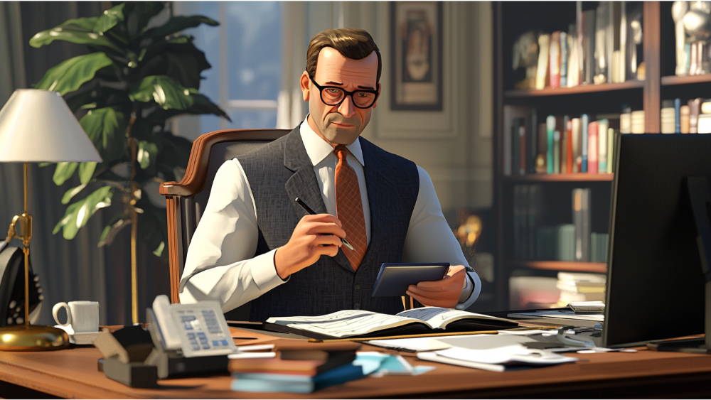 A wealth manager working at his desk