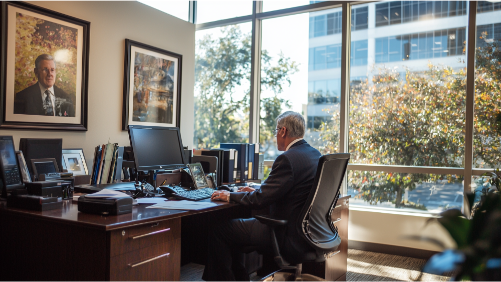 A wealth manager working in his office in downtown Sacramento, CA