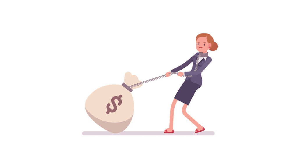 A woman dragging money